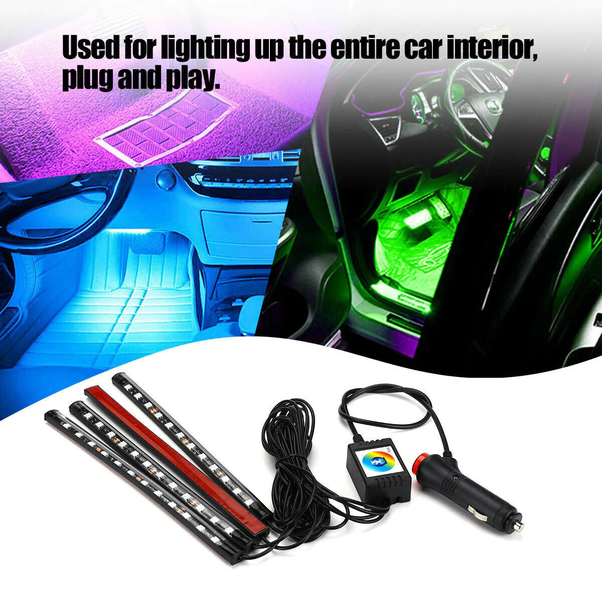 48 LED RGB Car Interior Atmosphere Light Strip Bar